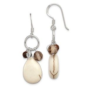 925 SS Crazy Lace Agate, Tiger's Eye, Smoky & Clear Quartz Dangle Hook Earrings